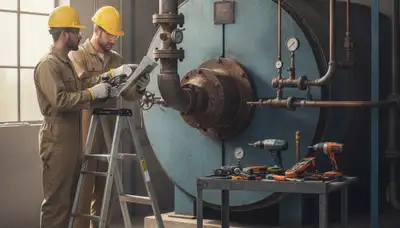 Boiler repair technician servicing a heating system in Cleveland, OH