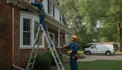 Professional Cleveland, OH plumbers repairing a plumbing system for a local home service call