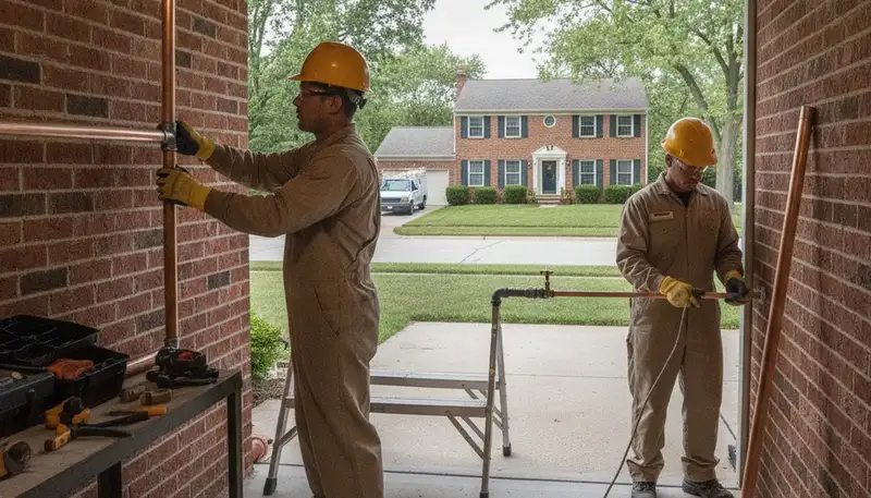 Plumber repairing pipe leak in Cleveland, OH for plumbing repair service
