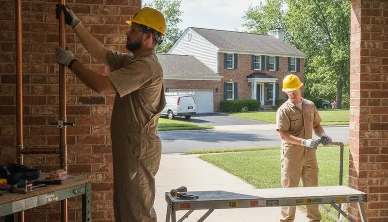 Plumber repairing pipe leak in Cleveland, OH for reliable plumbing service