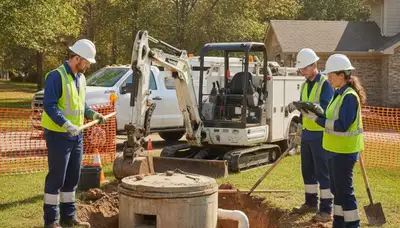 Cleveland, OH plumber repairing a septic system for a home service call