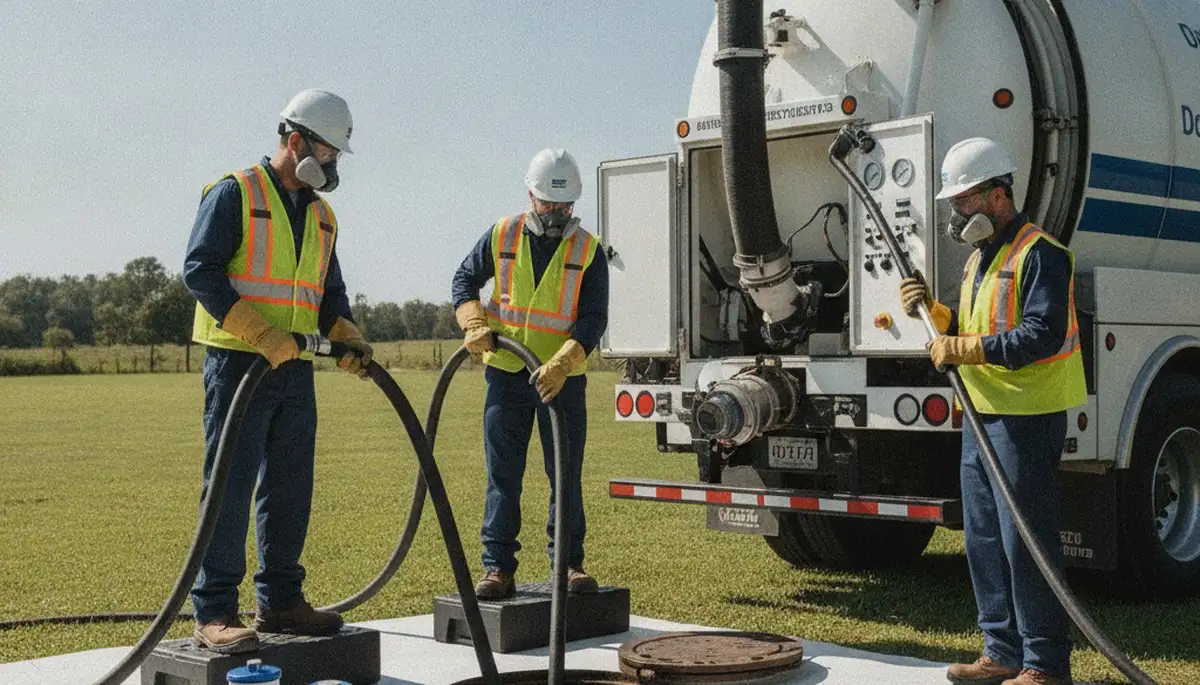 Cleveland, OH plumber cleaning a septic tank for residential septic system maintenance