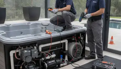 Spa repair plumber servicing Cleveland, OH home plumbing connections