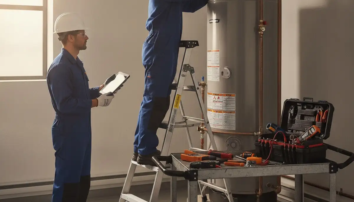 On Call Plumbers repairing a water heater for a Cleveland, OH home